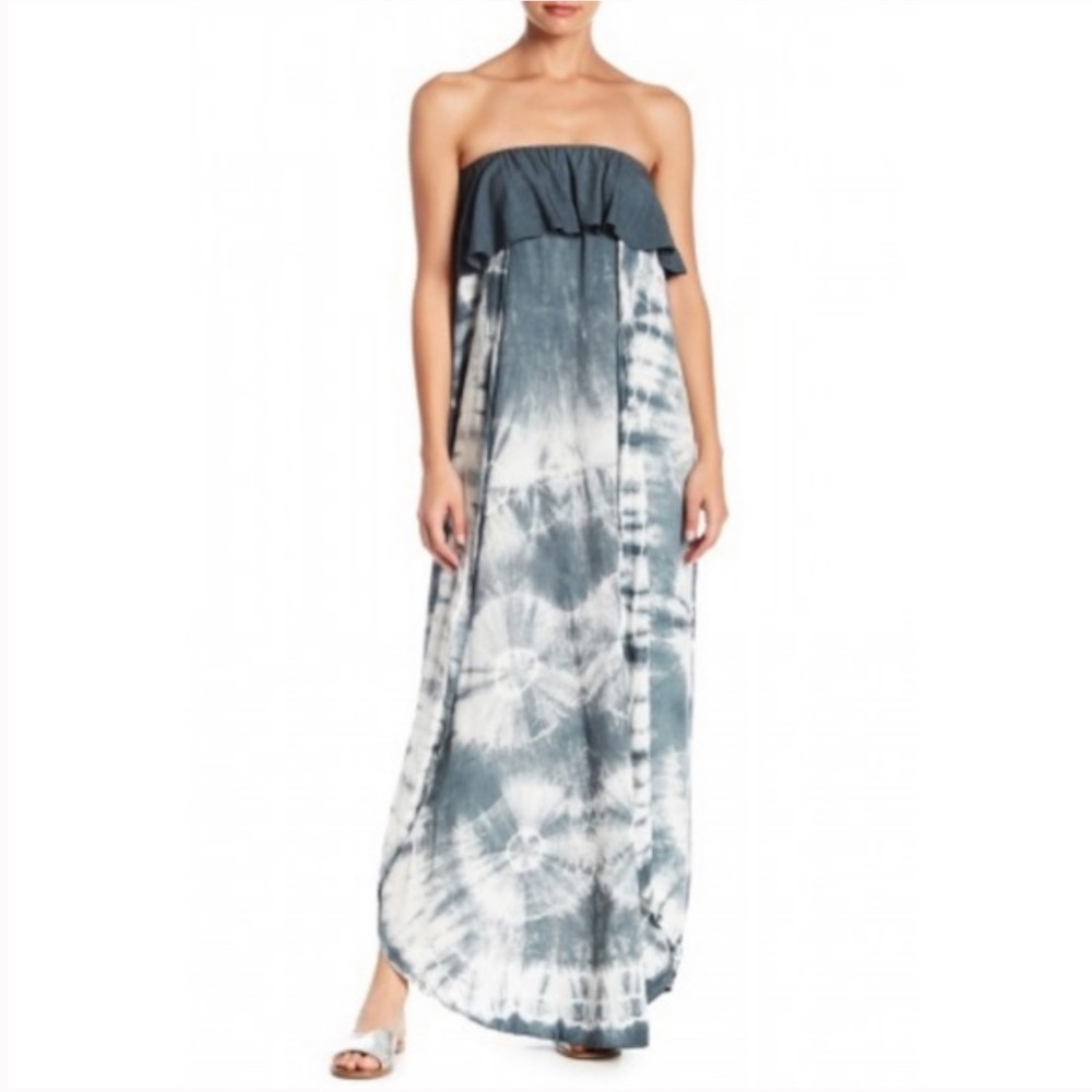 Aakaa Dress Strapless Tie Dye Flowing Charcoal